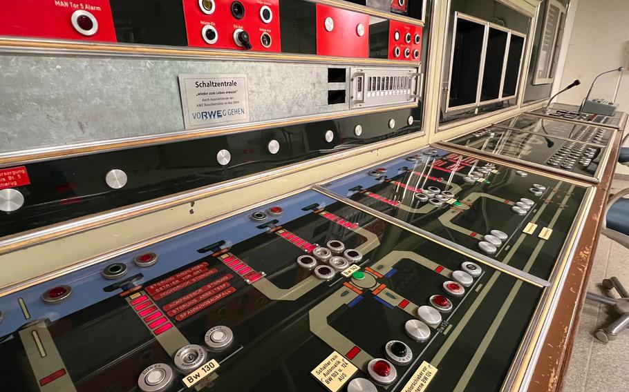 A command console in the former German government bunker in Bad Neuenahr-Ahrweiler, controlled air ducts, doors and water supply throughout the underground complex. 