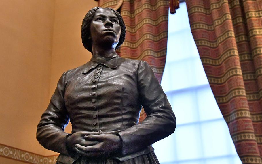 Statues of Harriet Tubman, pictured, and Frederick Douglass, created by StudioEIS, have been installed in the Old House of Delegates Chamber at the Maryland State House. The statues, which commemorate the abolition of slavery in Maryland on Nov. 1, 1864, were created as a joint project of the Department of General Services and the Maryland State Archives, under the auspices of the State House Trust.