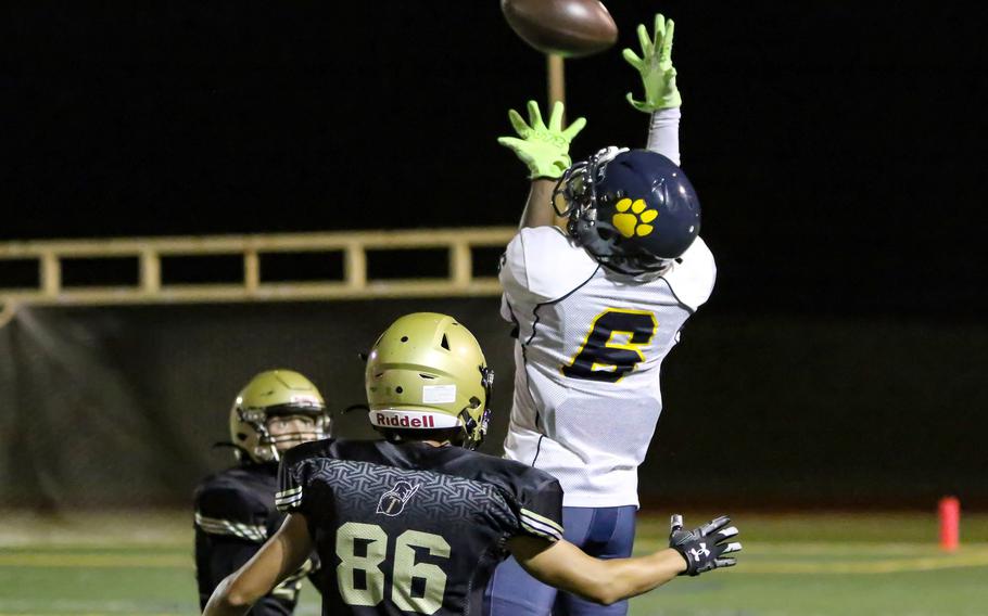 Guam High's Ben Harris caught touchdown passes of 65 and 35 yards against Tiyan.