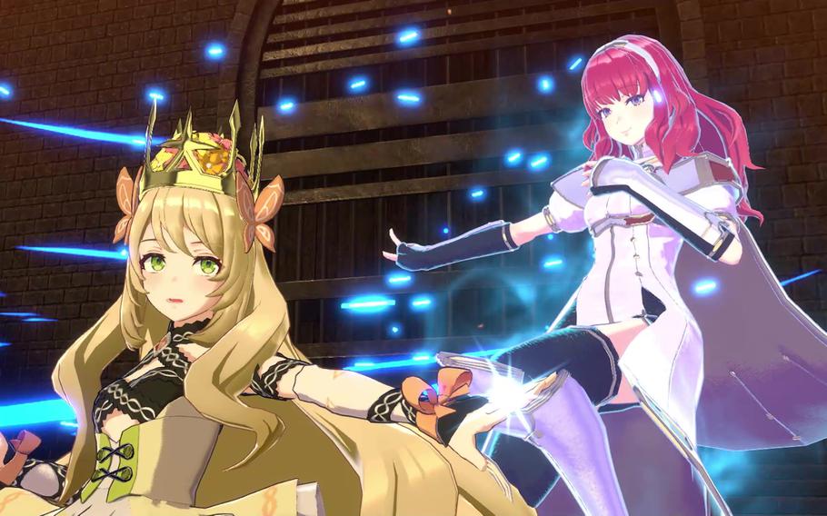 Celine, left, summons Celica for help in Fire Emblem Engage.