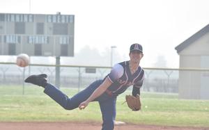 Aviano's Colin North struck out 12 batters and allowed only one hit and an unearned run in a 11-1 victory over Sigonella on Saturday, April 6, 2024, in a hazy day at Aviano Air Base, Italy.

Kent Harris/Stars and Stripes