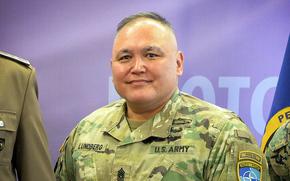 Command Sgt. Maj. Joseph Lundberg at the Peace Support Operations Training Center in Bosnia and Herzegovina, Feb. 23, 2022. Lundberg pleaded guilty to assault and sexual harassment charges for crimes committed in Bosnia and was sentenced Sept. 26, 2023, at a trial in Kaiserslautern, Germany, to jail time, a bad conduct discharge and reduction in rank to specialist. 