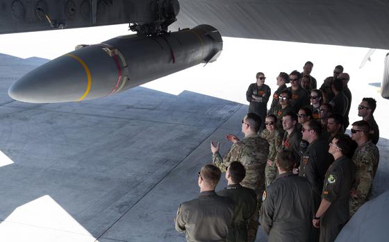 B-52 Stratofortress crews from North Dakota and Louisiana learn more about hypersonic weapons at Andersen Air Force Base, Guam, Feb. 27, 2024. 