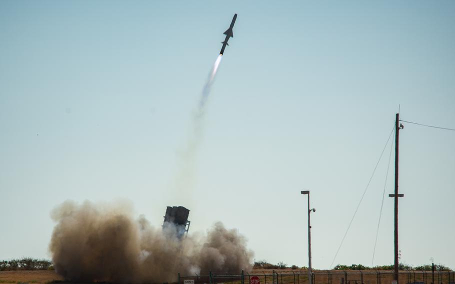 A Japanese Ground Self-Defense Force Type 12 missile launches from Pacific Missile Range Facility, Kekaha, Hawaii, in support of RIMPAC 2022 on July 22, 2022. 