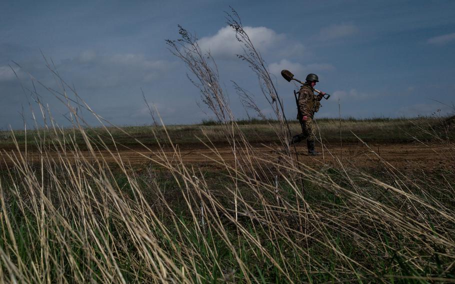 Forward Ukrainian army positions in the eastern part of the front line in Donetsk province on April 16.