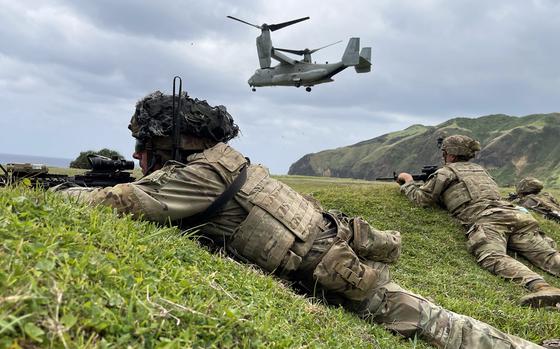U.S. troops take part in amphibious air assault training on Batan Island, Philippines, April 23, 2023. 
