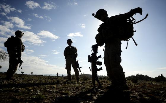 Karizonah, Afghanistan, Apr. 10, 2012: Soldiers with the 1st Battalion, 501st Infantry Regiment prepare to return to base after a patrol through the village of Karizonah near Combat Outpost Sabari, Khost province.

Check out additional photos of the patrol here.https://www.stripes.com/theaters/middle_east/photo-essay-patrolling-for-hearts-and-minds-1.migrated

META TAGS: Operation Enduring Freedom; U.S. Army; 1st Battalion, 501st Infantry Regiment