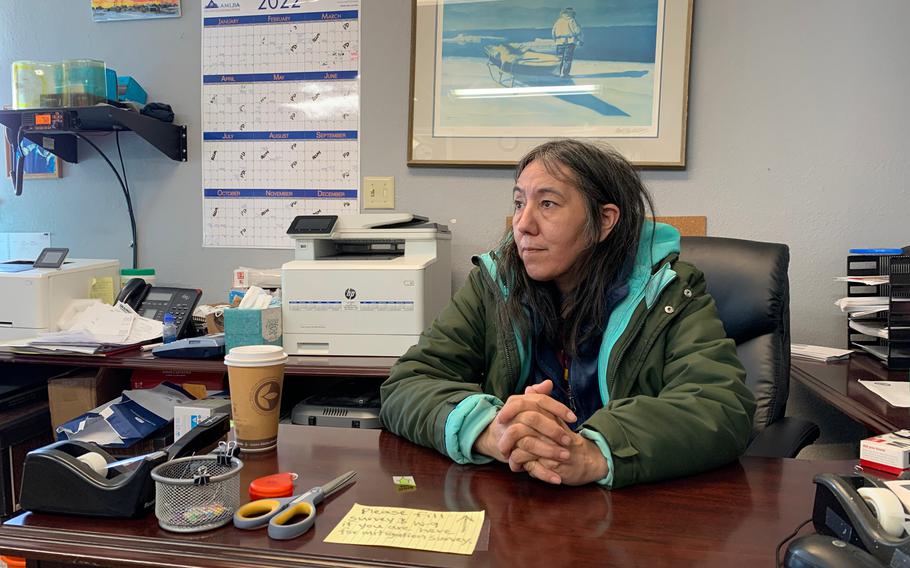 Rosemary Ahtuangaruak, the mayor of Nuiqsut, Alaska, and a critic of the oil industry, poses for a portrait in her office on April 21, 2022. 