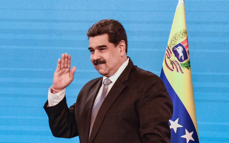 In this photo from February 17, 2021, Nicolas Maduro President of Venezuela leaves a press conference in Miraflores Palace in Caracas, Venezuela. 