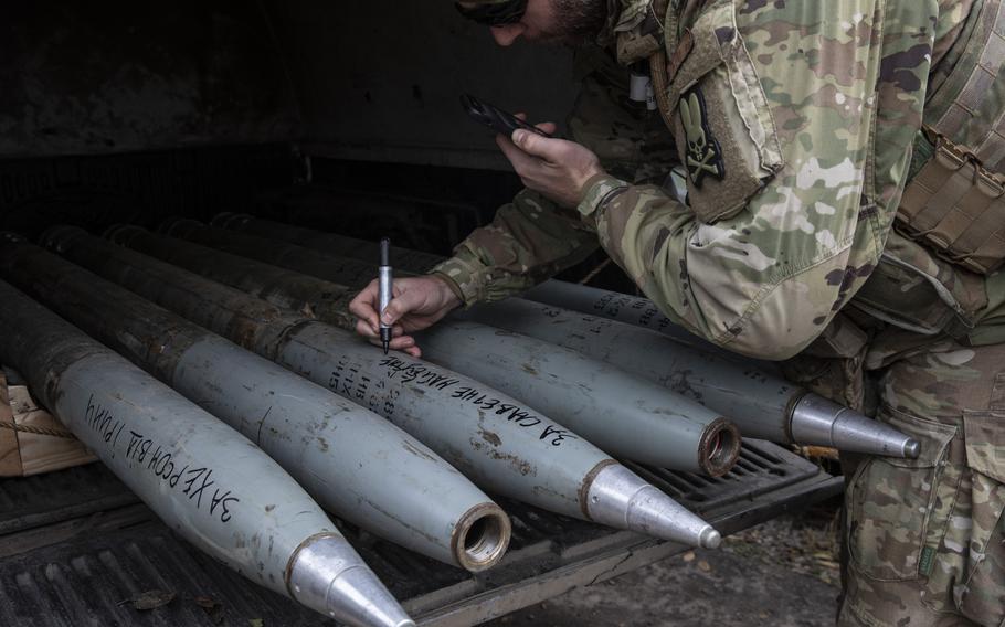 The Karlson unit’s commander, who goes by the call sign Playboy, wrote messages including “Burn in hell,” “Ukraine is the only one” and “For the holy future of Ukraine” on ammunition on Oct. 27, 2022.