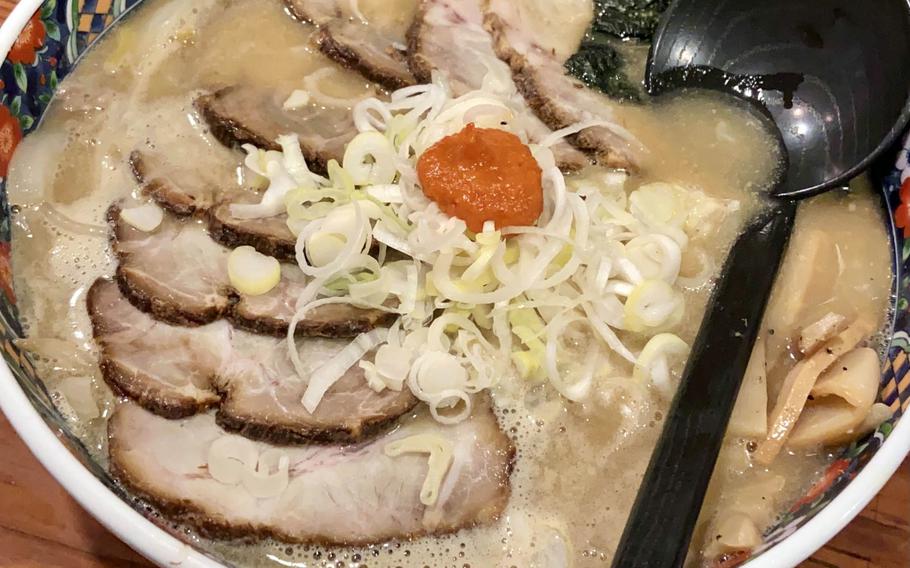 White miso ramen from Hayate Maru in American Village, Okinawa. 