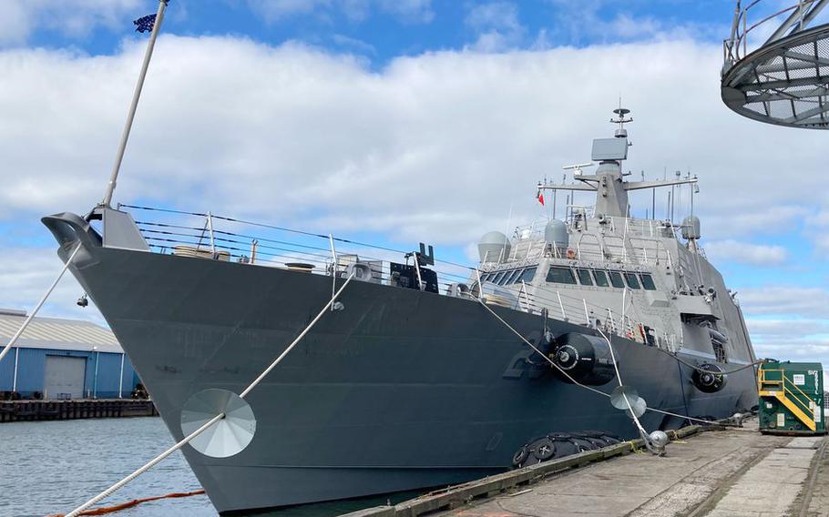 The USS Cooperstown docked at the Port of Cleveland.