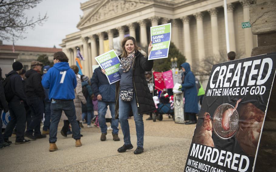 Anti-abortion activists protest during a March for Life rally on Jan. 24, 2020, in Washington, D.C.