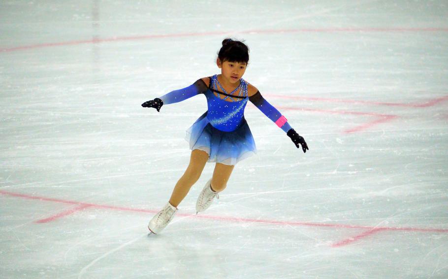 Ava Jade Gurski, 9, of Naval Air Facility Atsugi, practices at Kose Shin Yokohama Skate Center, Oct. 20, 2022.