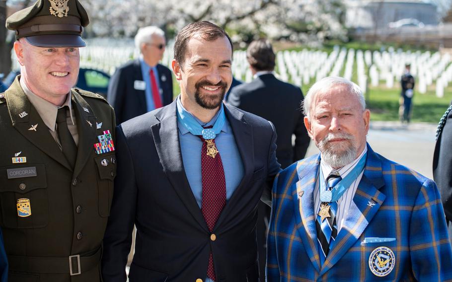 Medal of Honor recipients visit Arlington National Cemetery and visit gravesites to commemorate National Medal of Honor Day, Arlington, Va., Monday, March 25, 2024.