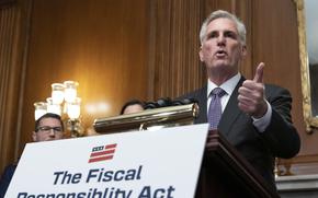 House Speaker Kevin McCarthy of Calif. along with other Republican members of the House, speaks at a news conference after the House passed the debt ceiling bill at the Capitol in Washington, Wednesday, May 31, 2023. The bill now goes to the Senate.