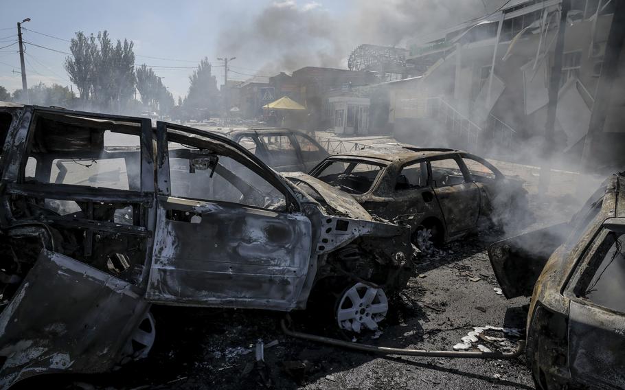 Smoke rises in the aftermath of a drone strike.