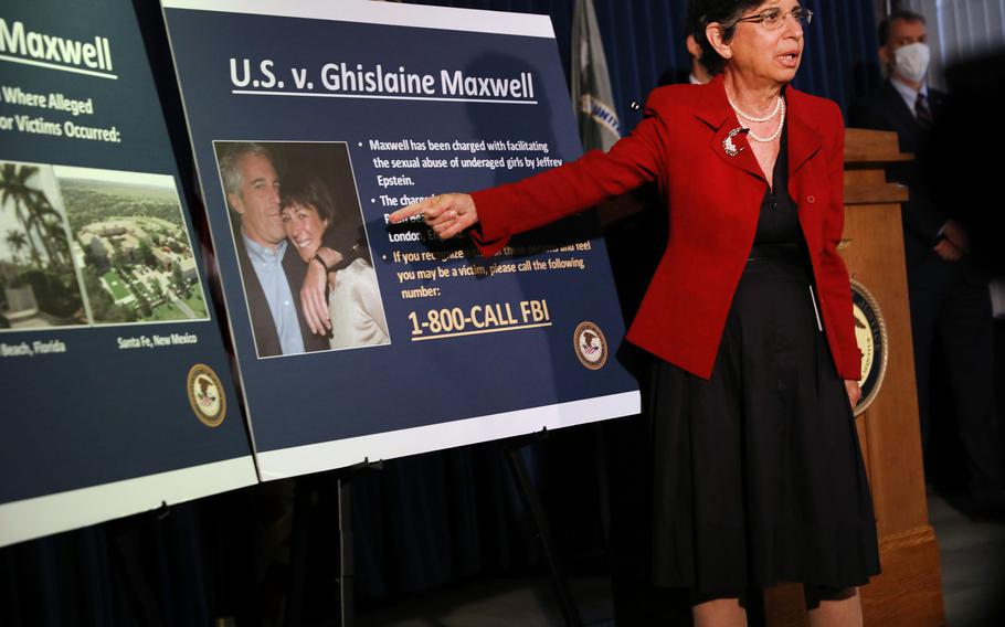 Acting U.S. Attorney for the Southern District of New York Audrey Strauss speaks on July 2, 2020, in New York City to announce the arrest of Ghislaine Maxwell, the longtime girlfriend and accused accomplice of deceased accused sex-trafficker Jeffrey Epstein.