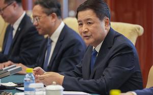 China's Minister of Public Security Wang Xiaohong holds talks with US Secretary of State Antony Blinken (not pictured) at the Diaoyutai State Guesthouse in Beijing on April 26, 2024. (Mark Schiefelbein/Pool/AFP via Getty Images/TNS)
