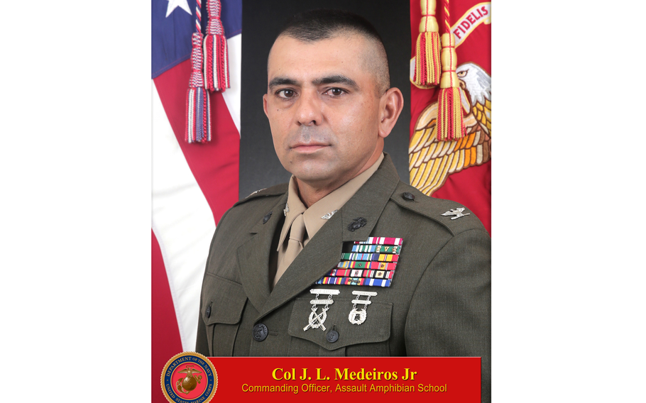 Marine Corps Col. John L. Medeiros Jr. has been fired from his post as the commander of the Assault Amphibian School at Camp Pendleton.