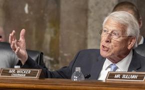 Sen. Roger Wicker, R-Miss., speaks to witnesses on Wednesday, March 12, 2025, during a meeting of the Senate Armed Services Committee in Washington. (Eric Kayne/Stars and Stripes)