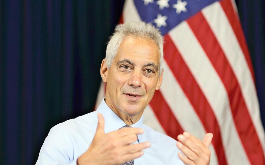 U.S. Ambassador to Japan Rahm Emanuel speaks during an interview. 