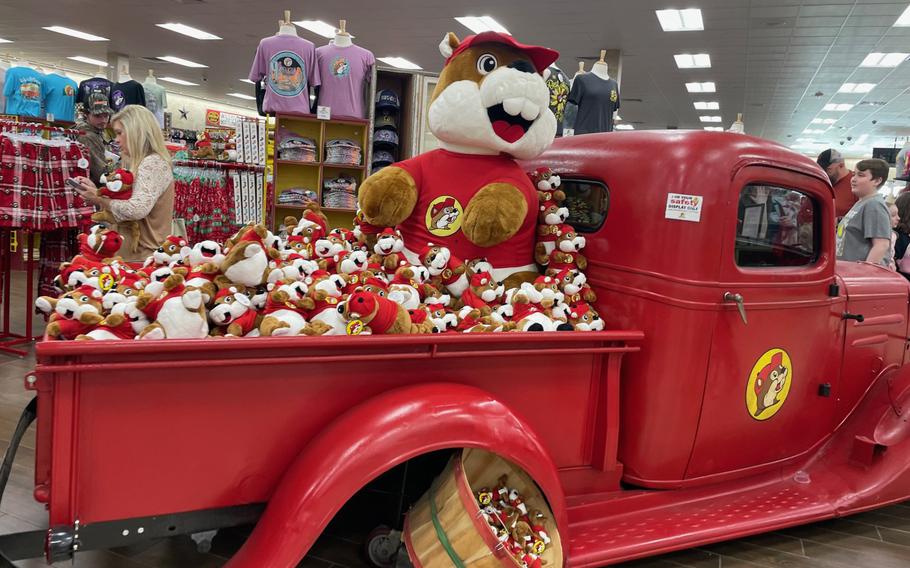 A truck full of the beaver mascot. The company’s name was inspired by the founder’s Labrador retriever, Buck, and a childhood nickname, Bucky Beaver, who was also a cartoon character in a toothpaste ad.