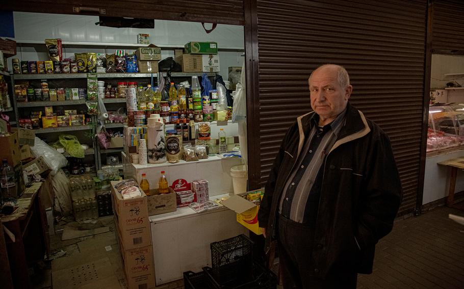 Petro Trotsenko, 74, seen on May 5, spent the entire Russian occupation in the basement of his house. His market stall in Bucha was looted by Russians in the first days of the war. 
