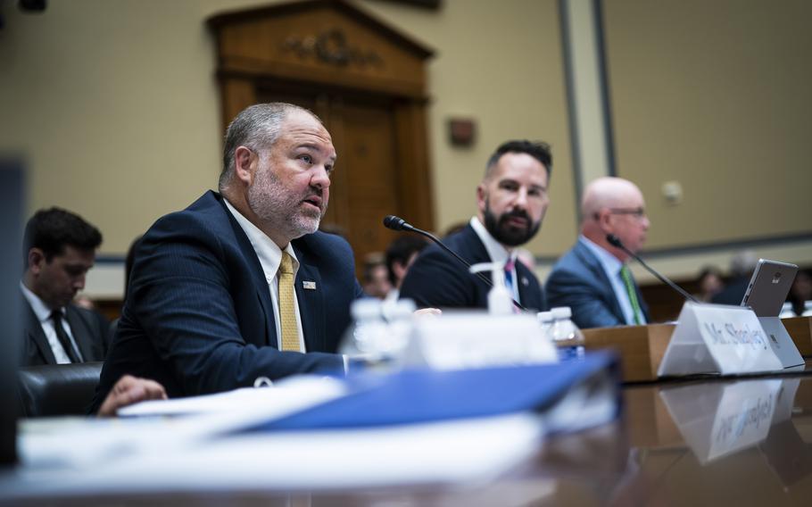 IRS whistleblowers Gary Shapley, left, and Joseph Ziegler testify during a House hearing in July.