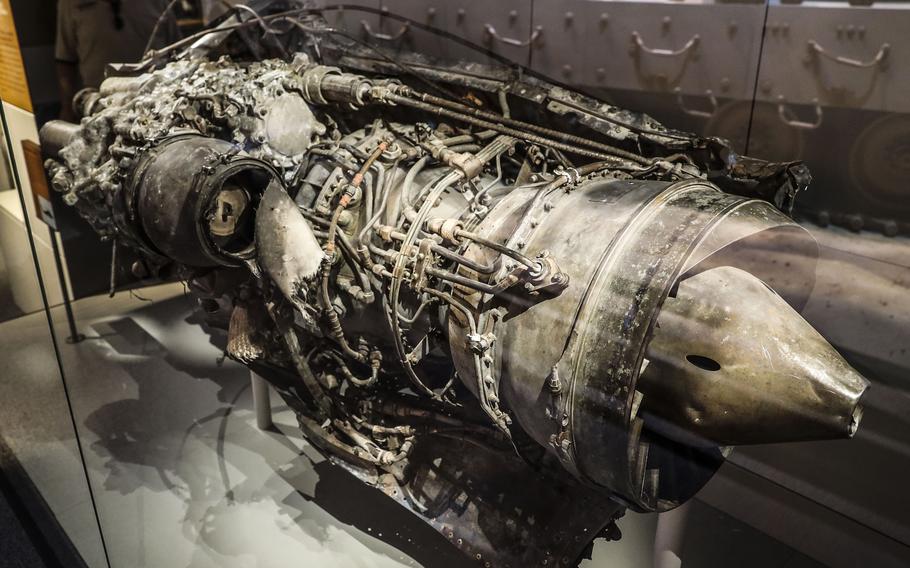 An engine recovered from the remains of Super 6-1, the call sign for the first UH-60 Black Hawk Helicopter shot down during what became known as the Battle of Mogadishu in Somalia (popularly referred to as “Black Hawk Down”), at the National Museum of the United States Army on its reopening day, June 14, 2021.