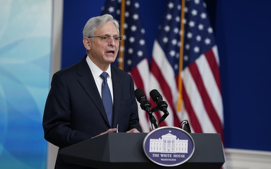 Attorney General Merrick Garland speaks during a Tribal Nations Summit during Native American Heritage Month, in the South Court Auditorium on the White House campus, Nov. 15, 2021, in Washington. Garland directed U.S. attorneys across the country to swiftly prioritize prosecution of federal crimes that happen on commercial flights as federal officials face a historic number of investigations into passenger behavior.