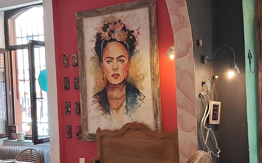 A painting on the wall at a Mexican restaurant.