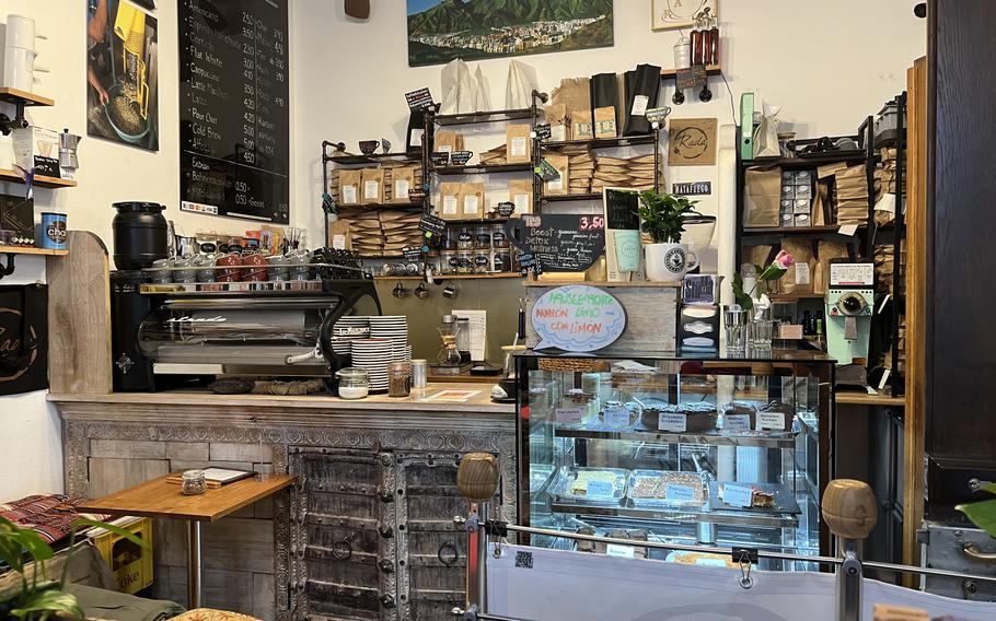 The cafe portion of Rada Arepa in Heidelberg, Germany, is dedicated to coffee, tea and baked goodies. Bills for cafe orders and restaurant orders are paid in separate places.