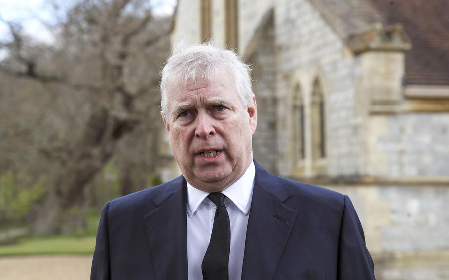 Prince Andrew, Duke of York, attends the Sunday Service at the Royal Chapel of All Saints, Windsor, on April 11, 2021, in Windsor, England. 
