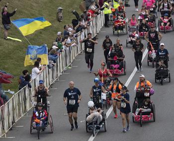 The start of the 48th Marine Corps Marathon on Sunday, Oct. 29, 2023, in Arlington, Va.