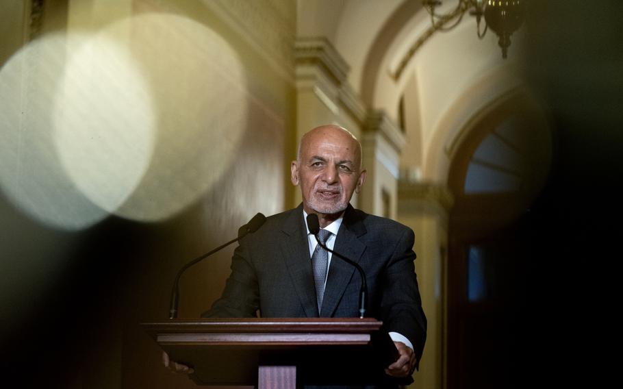 Ashraf Ghani, Afghanistan's president, speaks during a meeting with U.S. House Speaker Nancy Pelosi, D-Calif., at the U.S. Capitol in Washington, D.C., on June 25, 2021. 