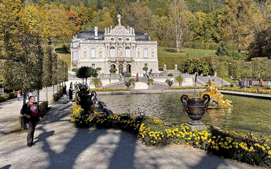A view of Linderhof Palace from the park outside on Oct. 17, 2021.