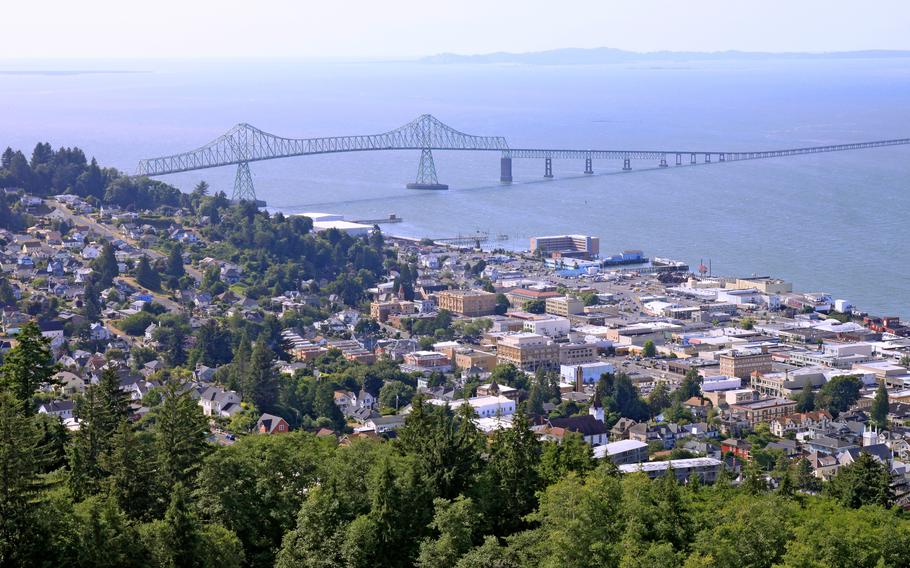 An aerial view of Astoria, Ore. Astoria is the state’s first city and offers lots of walking tours and water activities. 