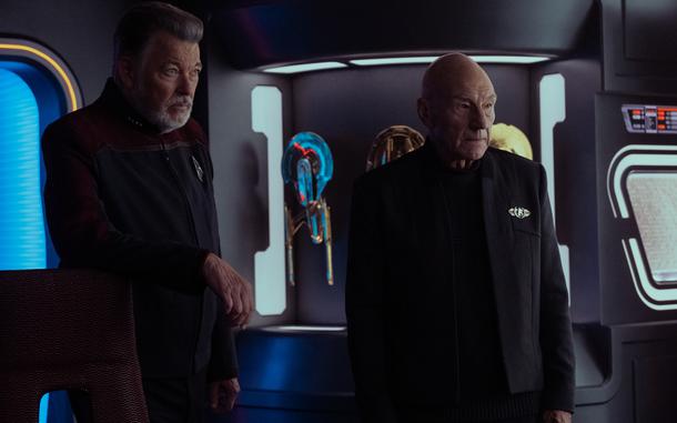 Patrick Stewart returns as Capt. Jean-Luc Picard in the third and final season of the Paramount+ series “Star Trek: Picard.” Also pictured: Jonathan Frakes, who plays William Riker. 