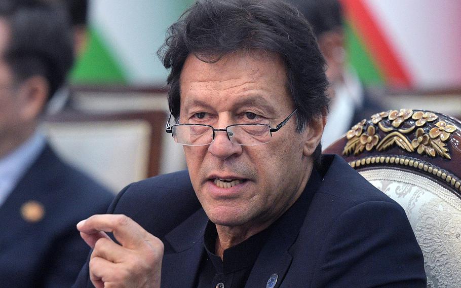 Pakistan’s Prime Minister Imran Khan attends meeting in Bishkek, Kyrgyzstan, on  June 14, 2019.  A Pakistan court on Tuesday, Aug. 23, 2022, ordered Khan to appear before it next week as it reviews whether remarks he made about the judiciary merit a contempt of court case.