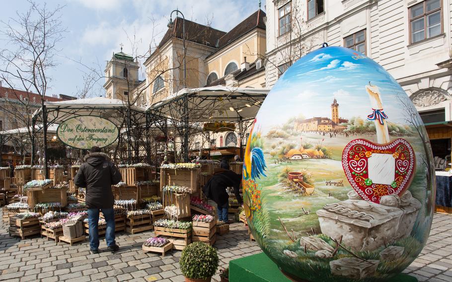 Easter markets, such as this one in the city center of Vienna, Austria, add charming atmosphere to the beauty of early spring in Europe.