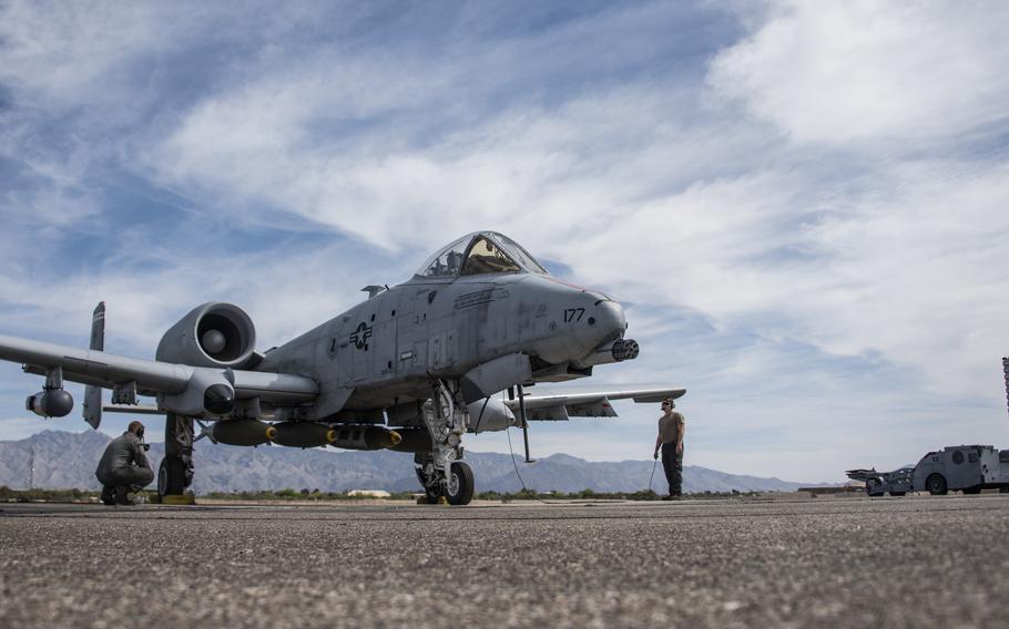 A U.S. Air Force A-10 Thunderbolt II sits on the flight line April 15, 2021, at Davis-Monthan Air Force Base in Arizona. Air Force officials are phasing out the aircraft, bringing in new missions to the base to replace them.