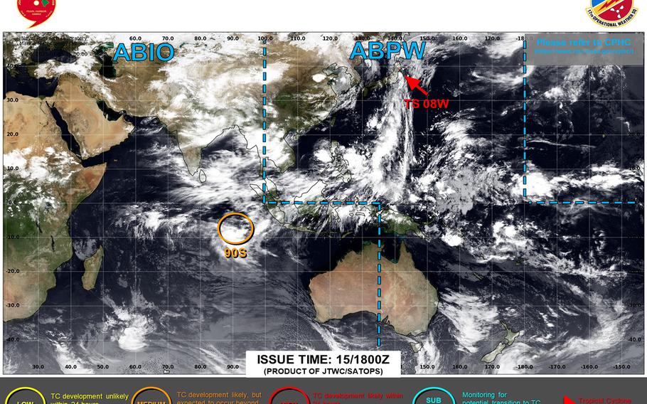 08W downgraded to a tropical depression, continues hurtling north on JTWC forecast track into the northern Pacific.