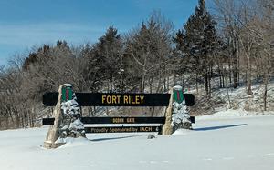 Snow lies about the Ogden Gate for U.S. Army Garrison Fort Riley, Kansas