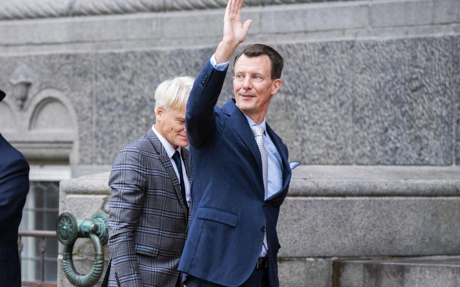 Denmark’s Prince Joachim waves as her arrives at Copenhagen City Hall for the City’s celebration of Queen Margrethe’s 50th ruler jubilee, in Copenhagen, Denmark, on Nov. 12, 2022. Prince Joachim is moving to the United States to take up the post of defense industry attache at the Danish embassy in Washington starting in September, the Danish defense ministry said on Friday March 17, 2023.