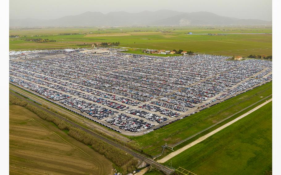 Slow demand for EVs sees the Il Faldo parking lot near Italy’s port of Livorno fill up, on March 29, 2024.