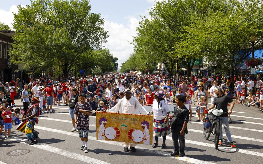 Looking down 8th Street during the Capitol Hill Community 4th of July Parade in Washington, D.C.