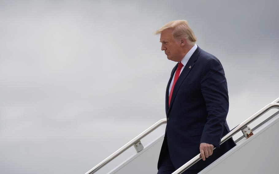 Then-President Donald J. Trump steps off Air Force One at Dobbins Air Reserve Base, Ga. on Sep 25, 2020.