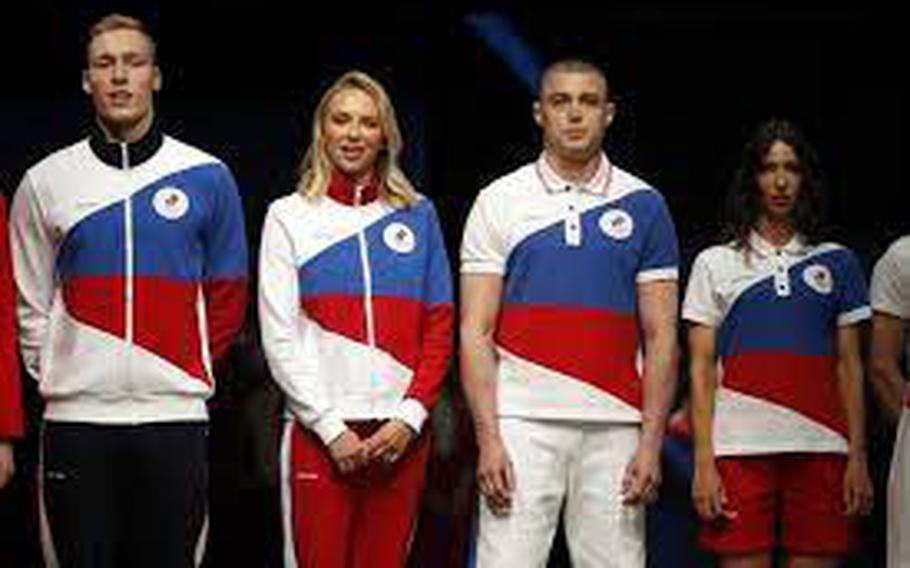 Russian athletes will wear uniforms with bold white, blue and red diagonal bands.