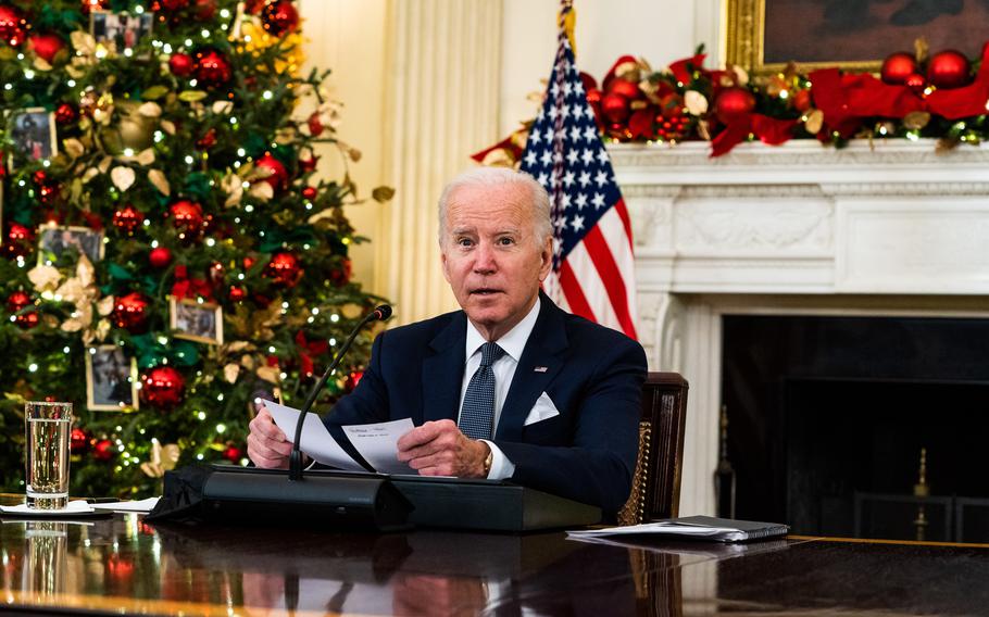 President Biden delivers remarks at the White House on Dec. 9, 2021.